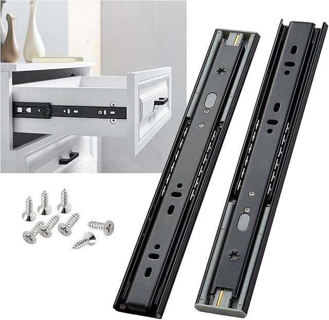 SHUHANG 300mm Soft Close Drawer Runners Full Extension Replacement Ball Bearing Metal Black Drawer Slide Rails Track Side Mount Heavy Duty 45kg Load Capacity, 1 Pair (2-Pack)