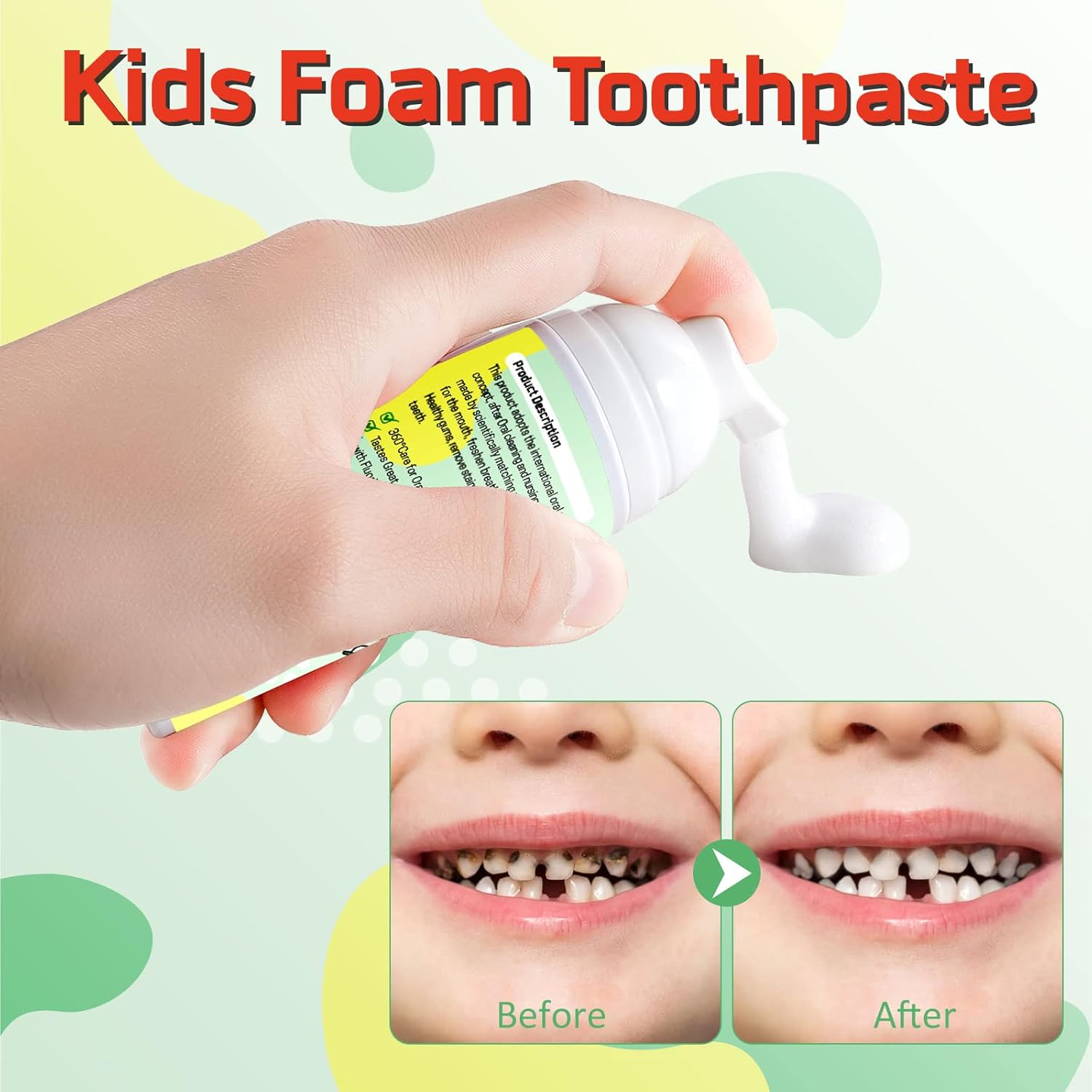 Foam Toothpaste Kids, Toddler Toothpaste with Low Fluoride, Kids Toothpaste for U Shaped & Electric Toothbrush, Foam Toothpaste for Children Ages 3 Plus (4PCS, Strawberry+Orange+Watermelon+Blueberry)