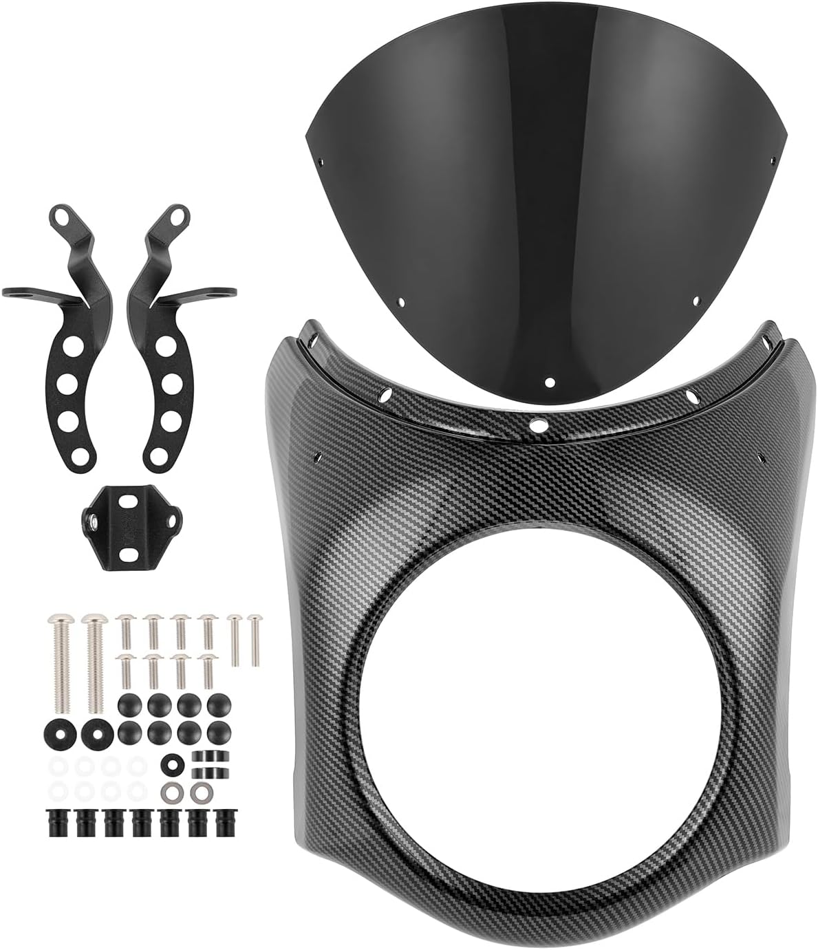 Motorcycle Front Headlight Fairing Cowl with Black Windshield Deflector Windscreen Visor Compatible with Eliminator 500 2024 2025, Carbon Fiber