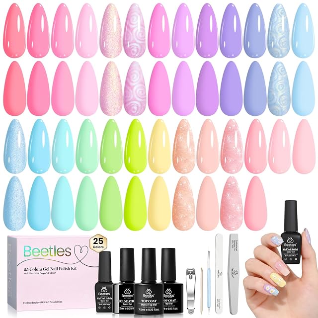 Beetles Gel Polish US Beetles Pastel Gel Polish Set, Rainbow Dreamscape 25 Colors Gel Polish Kit