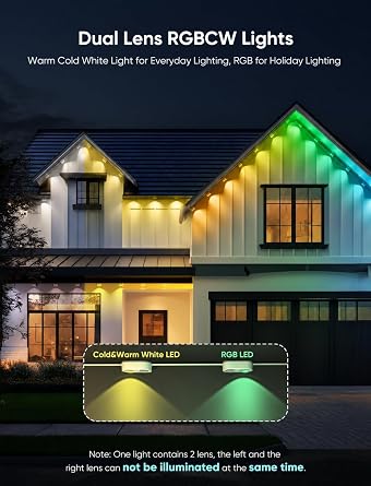 APPECK Permanent Outdoor Lights Pro 200ft, 144W RGBCW Eaves Lights with 144 LED Lights, 80lm, Dual Lens, Cuttable, IP67 Waterproof Lighting for Daily and Holiday Decor, Compatible with Alexa, White