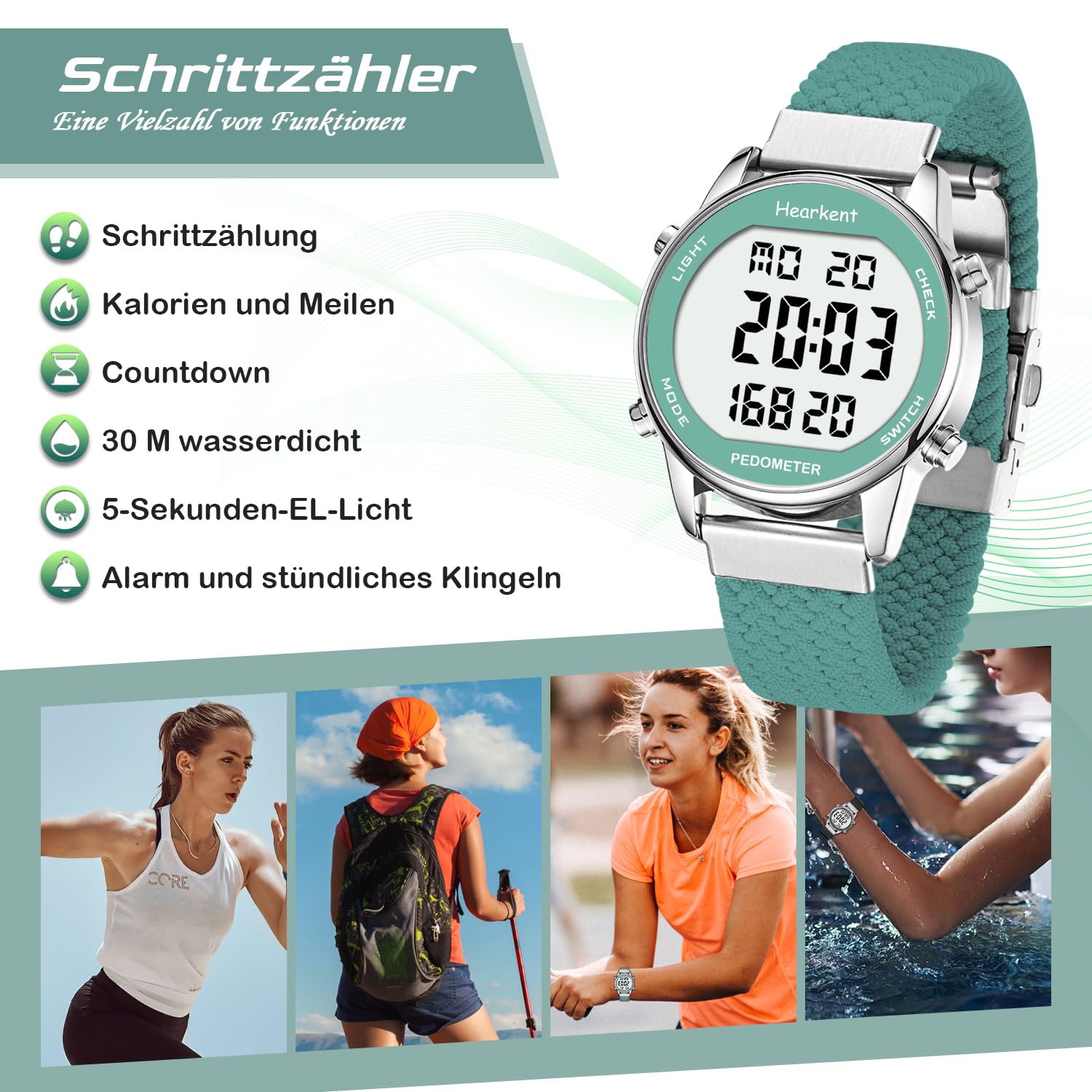 Hearkent Schrittzähler-Uhr für Damen, Fitness-Tracker zum Gehen, wasserdichte Sportuhr, Kalorienzähler, Armbanduhr mit großem Digitaldisplay, Senioren, Frauen, ältere Menschen