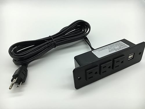 Miniatura 4 de Zapatilla para empotrar, con 3 salidas de corriente alterna, 2 centros USB, para conferencias, de 2.1 amperes, con cable de 9.8 pies, con enchufe