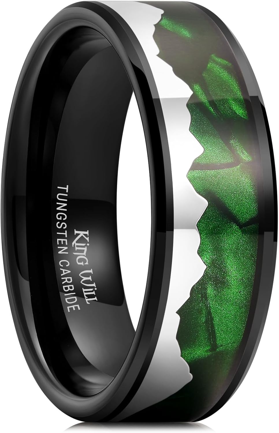King Will 8mm Mountain Tungsten Rings, Men's Wedding Rings Flat Cut Unique Ring for Men Women, Comfort Fit, Durable
