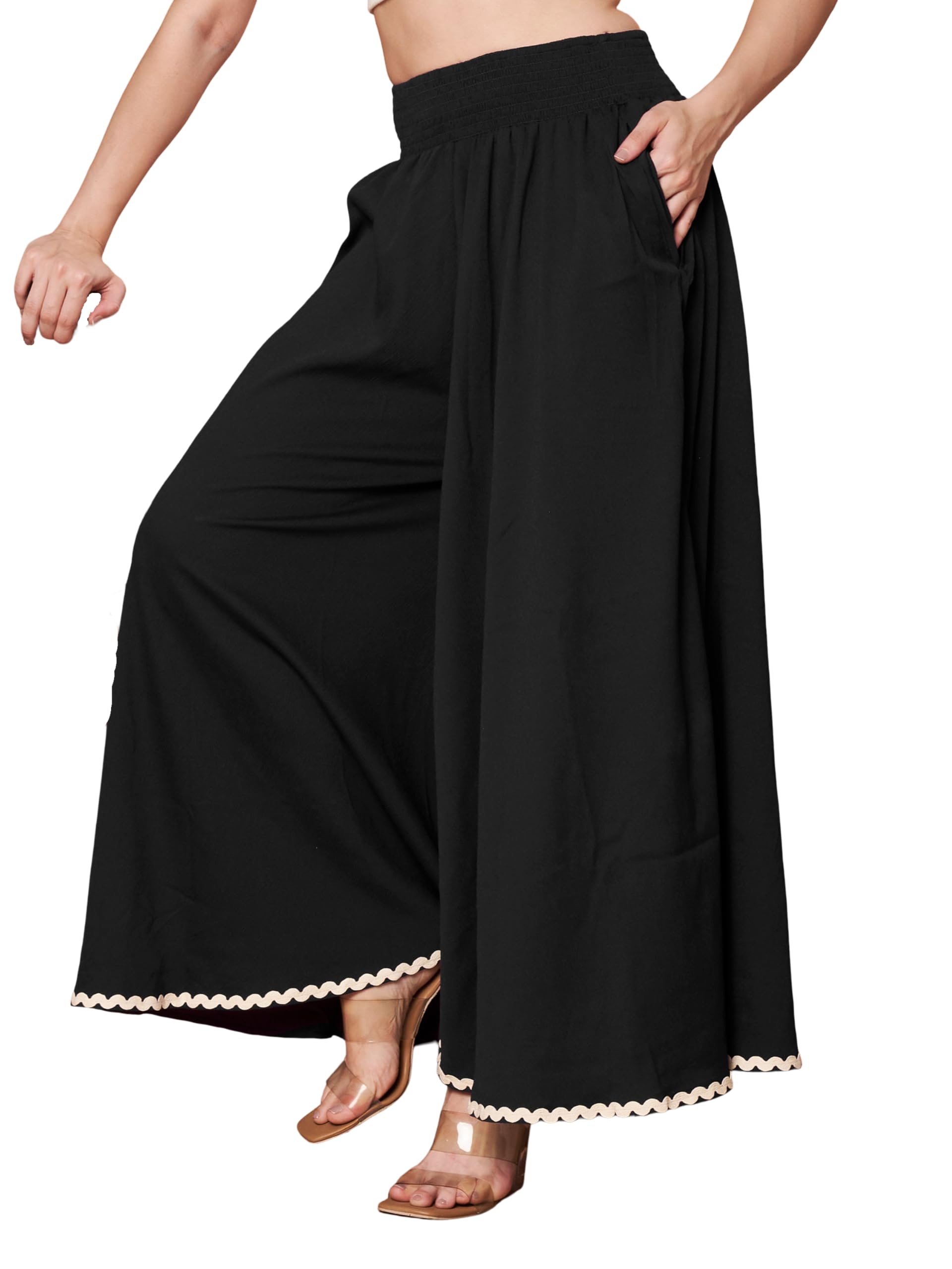 | Palazzo for Women | Solid & Printed | Stylish Wide-Leg | Comfortable Elastic Waist Bottomwear