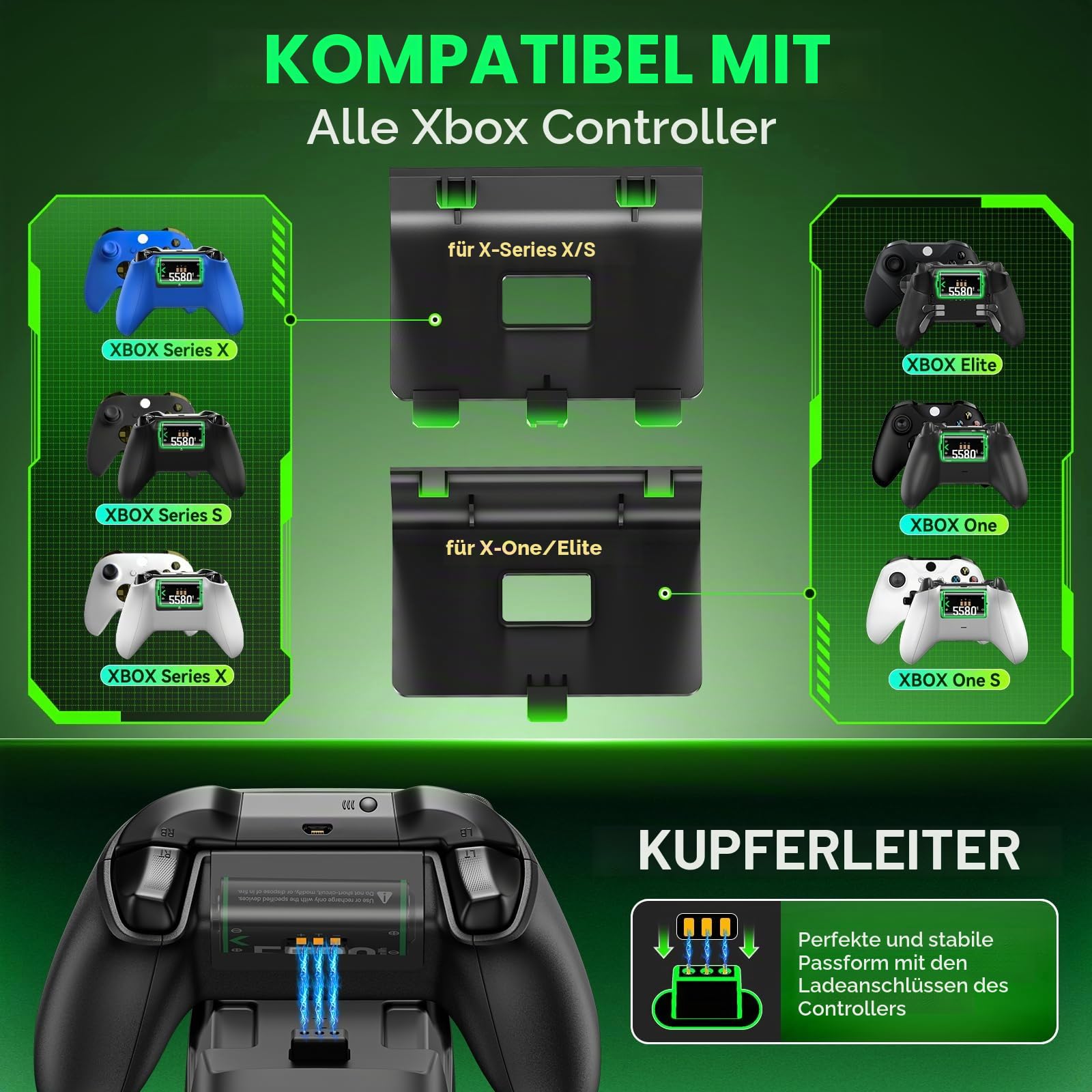 OIVO Xbox Controller Ladestation mit 2X 5580mWh Wiederaufladbaren Akku für Xbox One/Series X/S, Xbox Akku für Controller mit Ladestation
