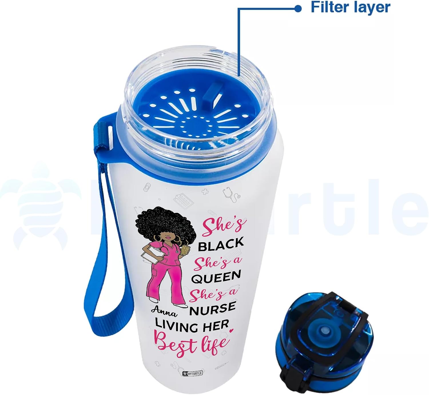 Hyturtle Personalized Nurse Definition Water Bottle - 32oz Motivational Water Bottle with Leak-Proof Lid Time Marker - Custom Name Appreciation Gift for Women Nurse Coworkers On Birthday Nurse's Day