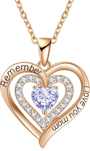 REDBEE Necklace for Mom 18K Rose Gold Filled 925 Sterling Silver Birthstone Diamond Heart Pendant Necklace for Women, Jewe...