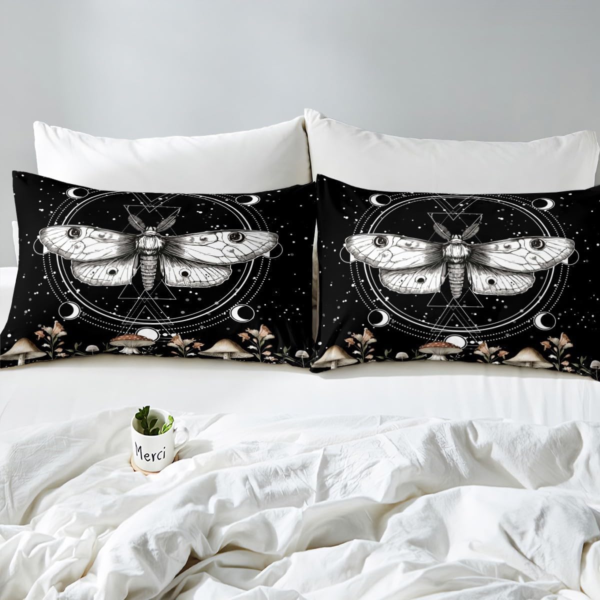 Bohemia Moth Duvet Cover Set Toddler Size Exotic Constellation Comforter Cover Mushroom Botanical Leaves Bedding Set 2pcs for Kids Butterfly Animal Bedspread Cover,Comforter Not Included