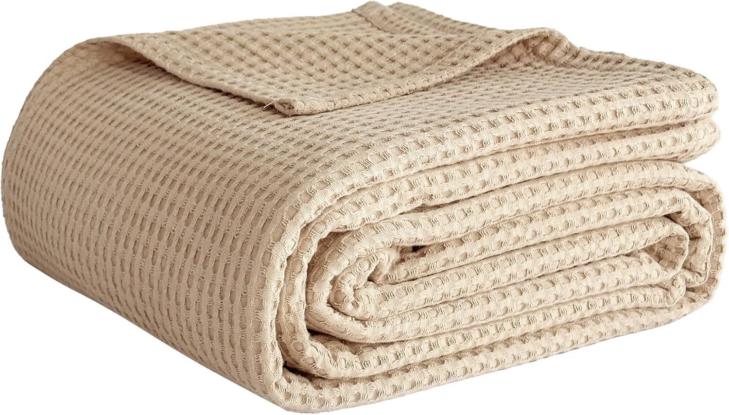 100% Cotton Waffle Weave Blanket for Bed Couch, Soft Lightweight Breathable Cozy Blankets Home Décor for All-Season (Beige, 40"x50")