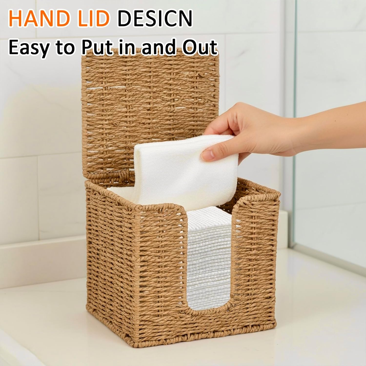 Disposable Facial Towel Holder, Clean Skin Towel Club Compatible with Face Towels Container Clean Towels XL,Storage Skin Care Container Modern Organizer for Vanity,Bathroom Organization,Brown