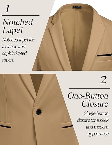 Miniatura 4 de COOFANDY Chaqueta casual para hombre, chaqueta deportiva ajustada para traje de negocios, chaquetas de un botón