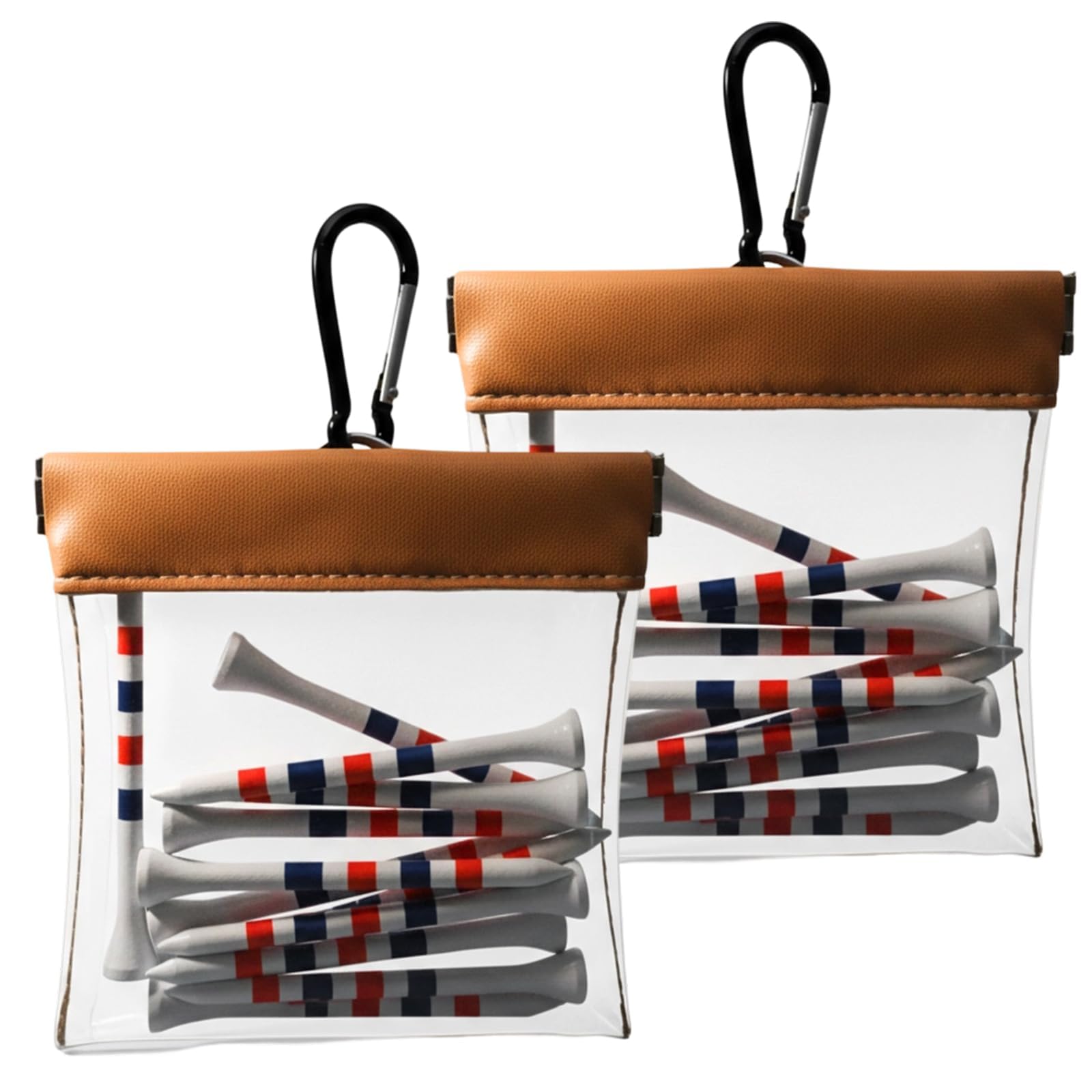 Yupaluz 2 Pack Tee Holder & Transparent Golf Tee Holder Pouch,Brown Waterproof Golf Tee Bag With Hook & 24 Pcs Bamboo Tees,Suitable For Golf Enthusiasts
