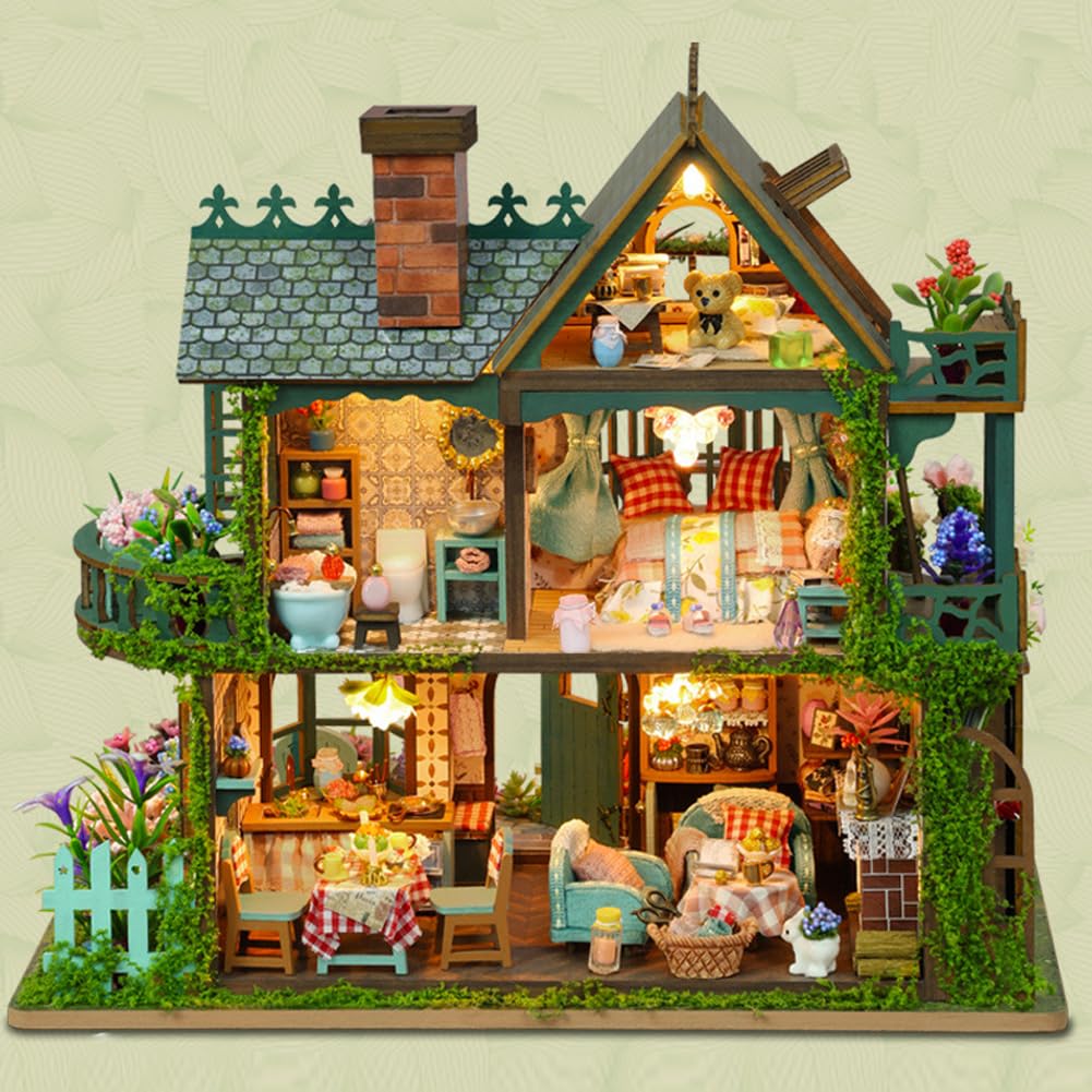 DIY miniaturowy domek dla lalek z oświetleniem LED, drewniany domek dla lalek, miniaturowy zestaw do domu, skala 1:24, dom dla lalek, kreatywny pomysł na pokój dla dorosłych