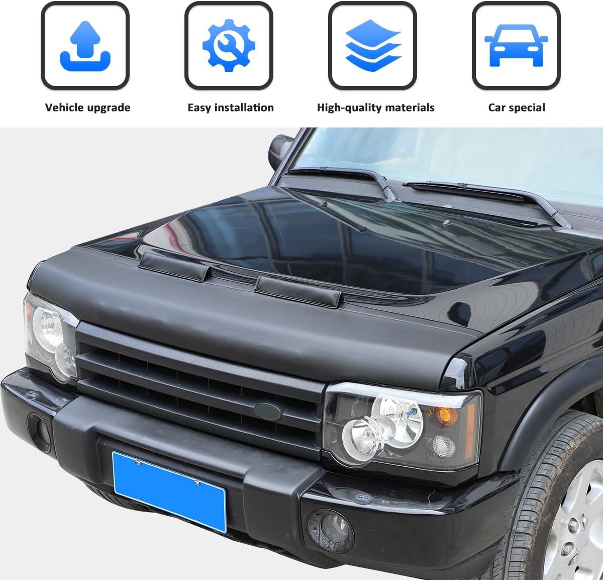 Black Leather Hood Bra Front End Nose Mask Compatible with Land Rover Discovery 2 1998-2003 Car Hood Protector,Auto Hood Bonnet Bra Exterior Accessories