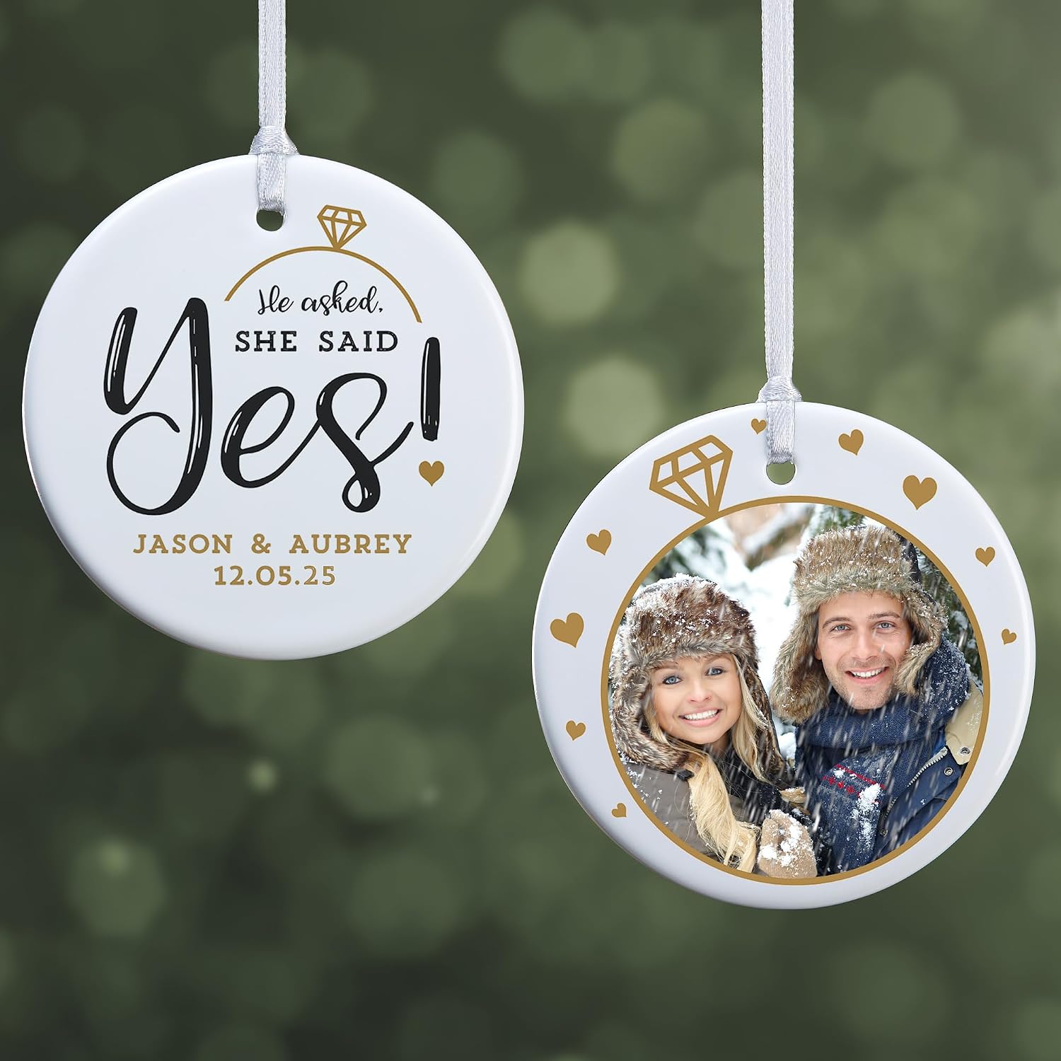 Personalization Universe He Asked, She Said Yes! Personalized Engagement Ornament - Perfect Keepsake for Engaged Couples, Custom Christmas Tree Decoration, 2026 Engagement Party Gift, Glossy 2 Sided