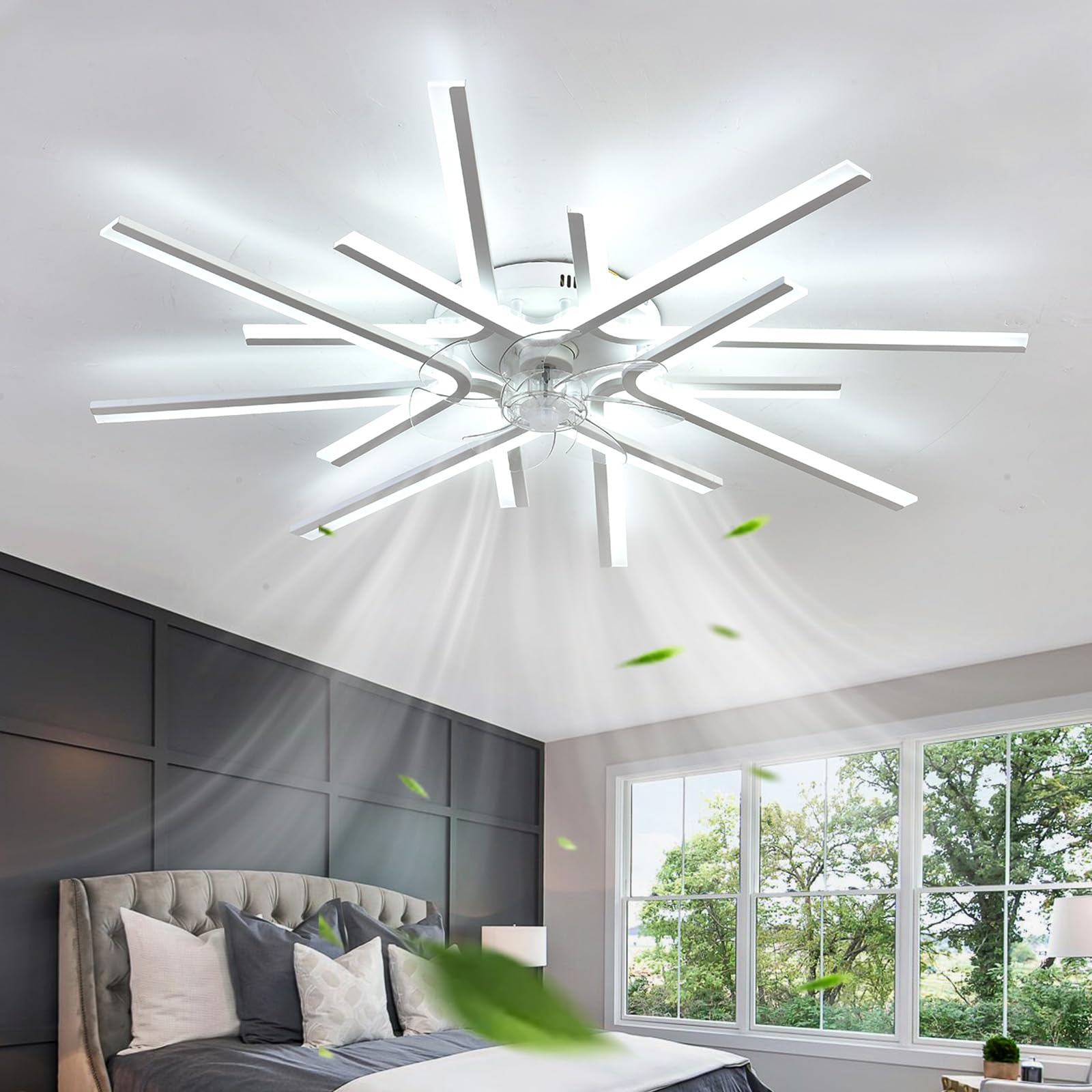ZOMLBOF Large Fan Light with Remote Control, Dimmable Chandelier Ceiling Fans with Lights with 6-Speed Reversible Modern Ceiling Fan Light Memory Bedroom Living Room, White 90CM