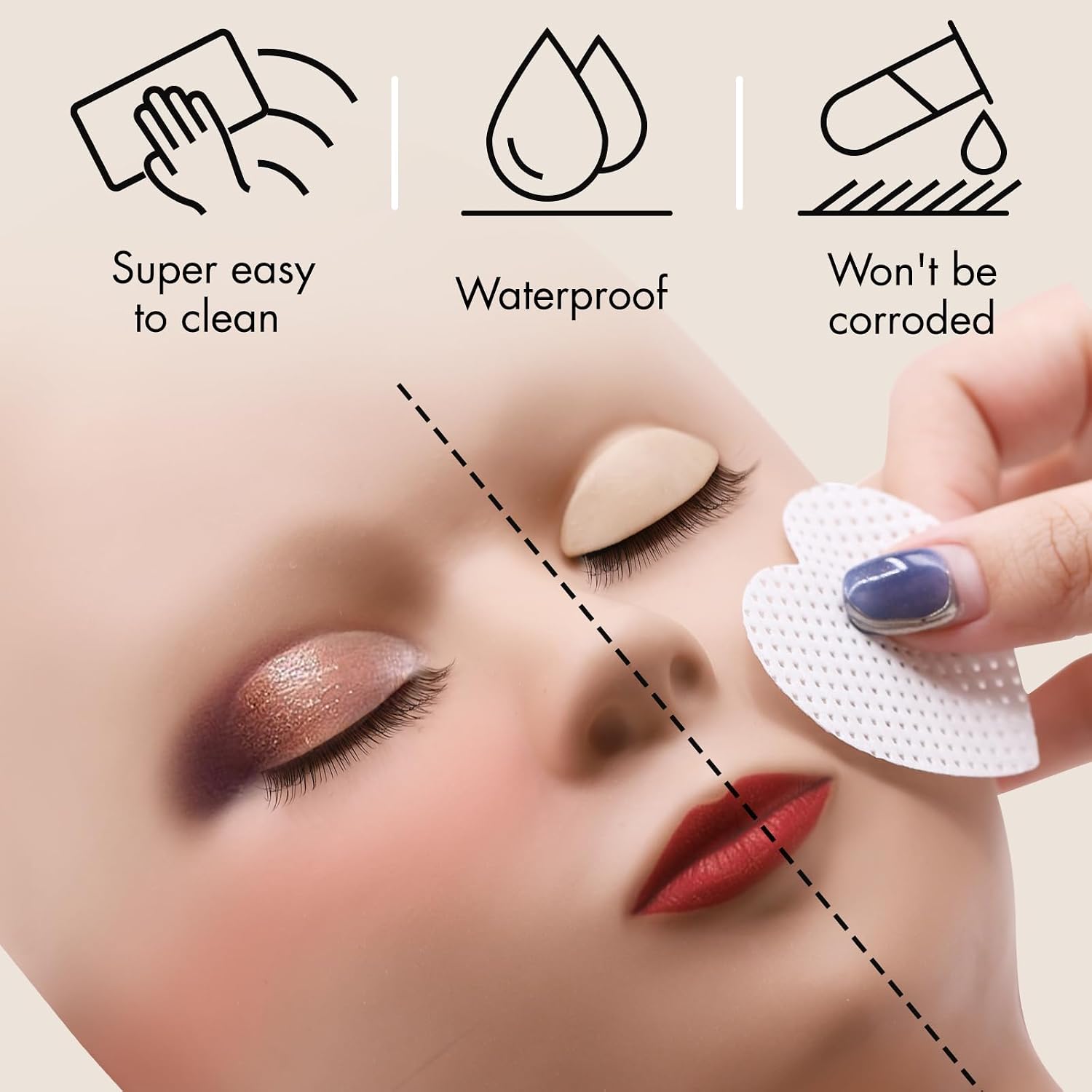 Lash Mannequin Head for Eyelash Extensions with 2 Layers Replaced Eyelids Double Layer Replacement Eyelids for Lash Practicing and Training Lash Supplies (1 Head +3 Pairs Eyelids)