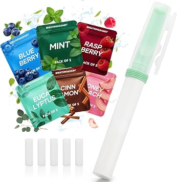 Breathing Sticks with Dust Cap + 30 Replacement Filters 70x8mm   Variety of Aromas, Nicotine & Smoke Free,Long-Term Kit Mint, Cinnamon, Eucalyptus, Raspberry, Blueberry, Peach