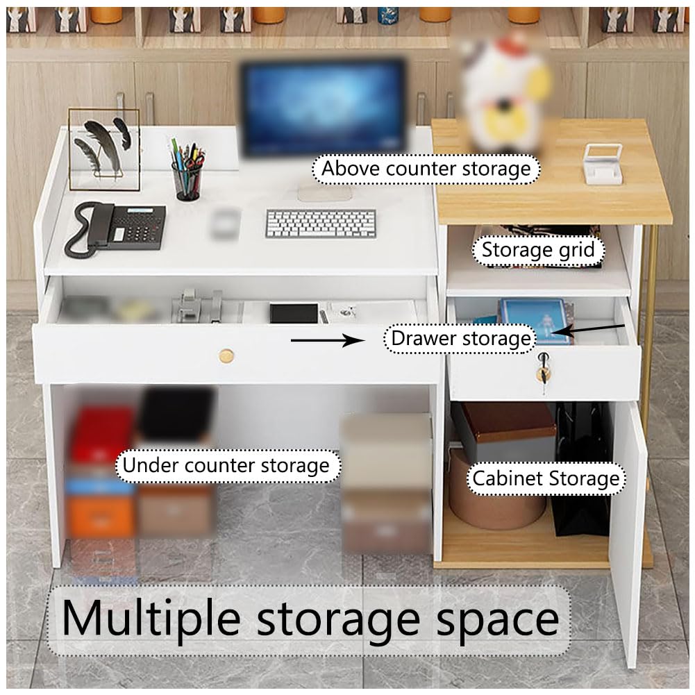 Slish & Secure - Recept desk multifunzione con serratura, 140 cm, bianco, per negozi, uffici e aziende, soluzioni per il servizio clienti Slish & Secure