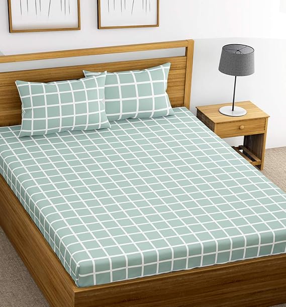 Huesland by Ahmedabad Cotton 144 TC Cotton Bedsheet for Double Bed with 2 Pillow Covers - Turquoise