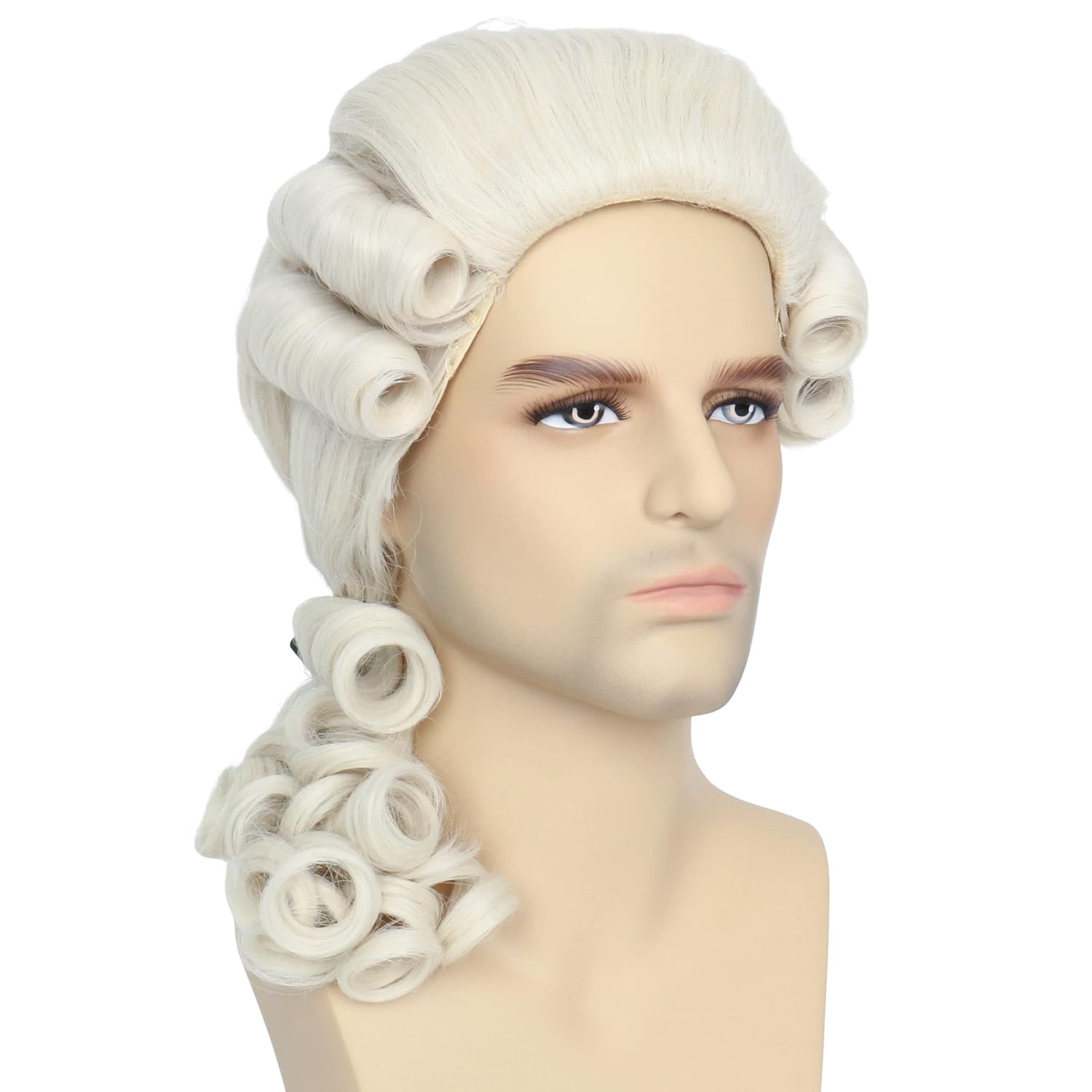 Yan Dream Powdered Wig Men Colonial 18th Century Judge Wig Halloween Cosplay Wig