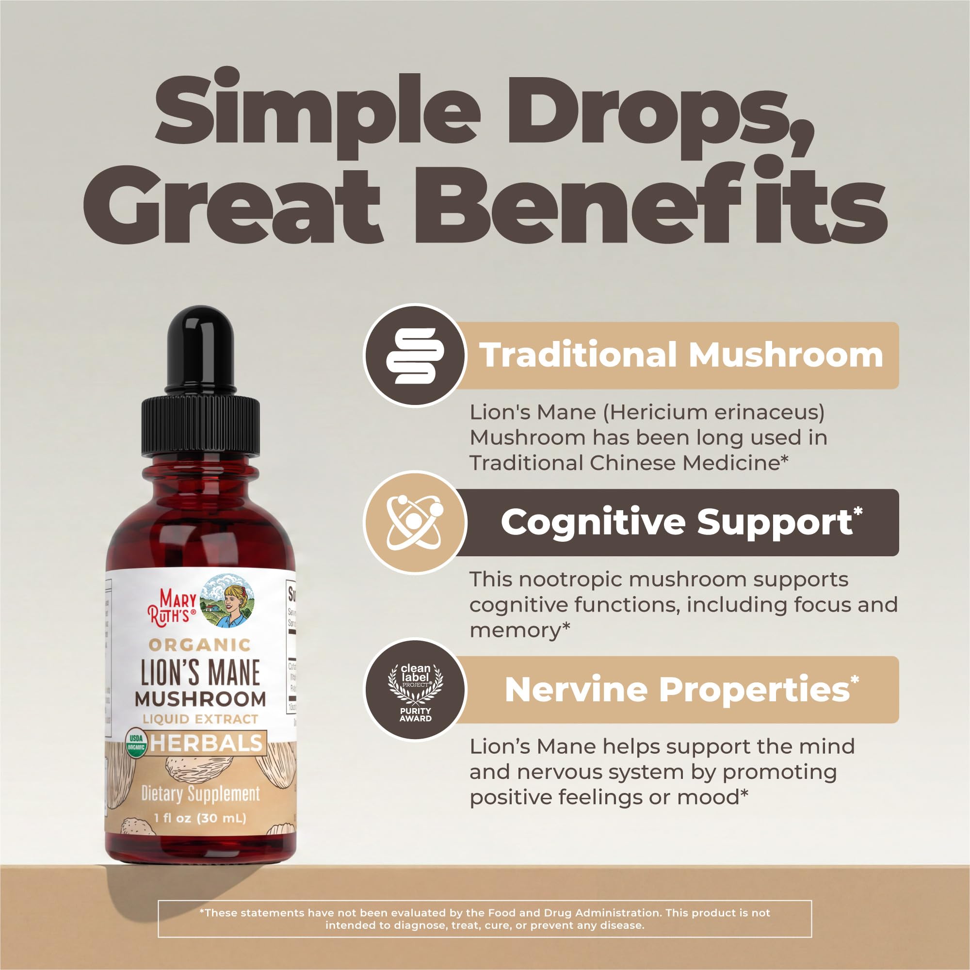 MARYRUTH'S Lions Mane Mushroom Supplement Liquid Drops 1 Fl Oz, Non-GMO — Amazon image 4