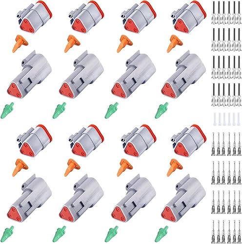 Deutsch DT - Juego de 86 conectores de 3 pines, color gris, 8 unidades, conectores de cable eléctrico impermeables con contactos estampados y