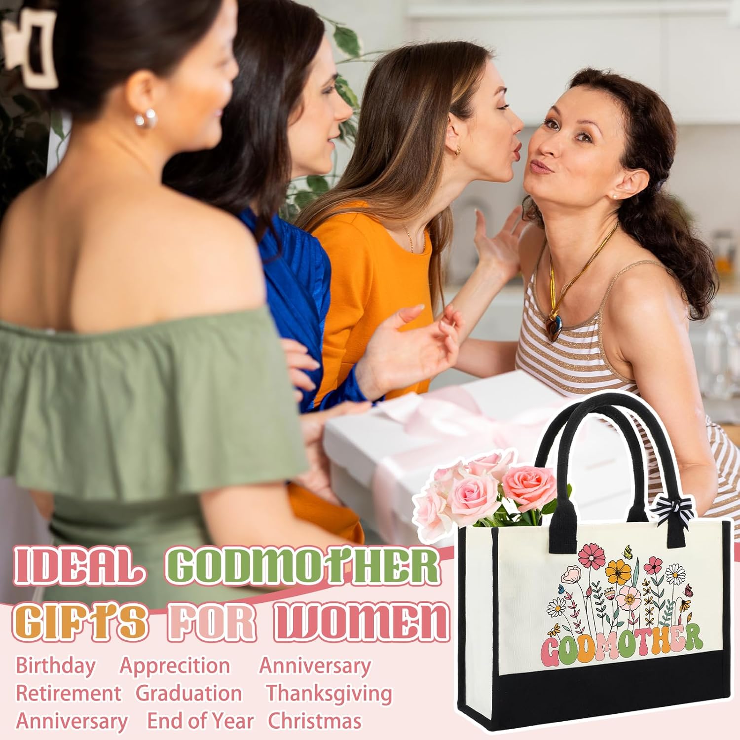 6 Pcs Godmother Proposal Gift Set Include 16 oz Glass Cup with Lid Canvas Tote Warm Socks Bracelet and Greeting Card God Mommy Gifts Godmom Present Set from Godchild Baptism Birthday - Image 7