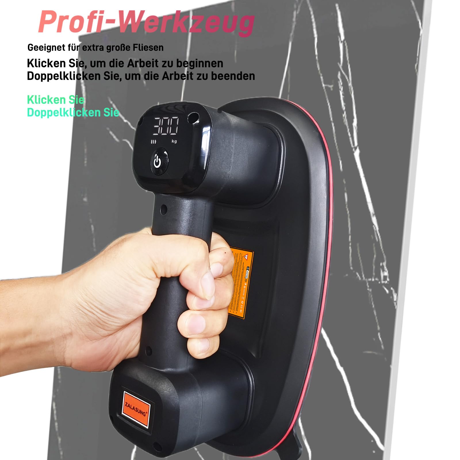 Saugheber Fiesen, Akku Saugheber mit 2 Motoren 4000 mAh, Glassauger 26 cm Durchmesser 300 kg Saugkraft mit LCD-Anzeige für Fliesen Glas Marmor