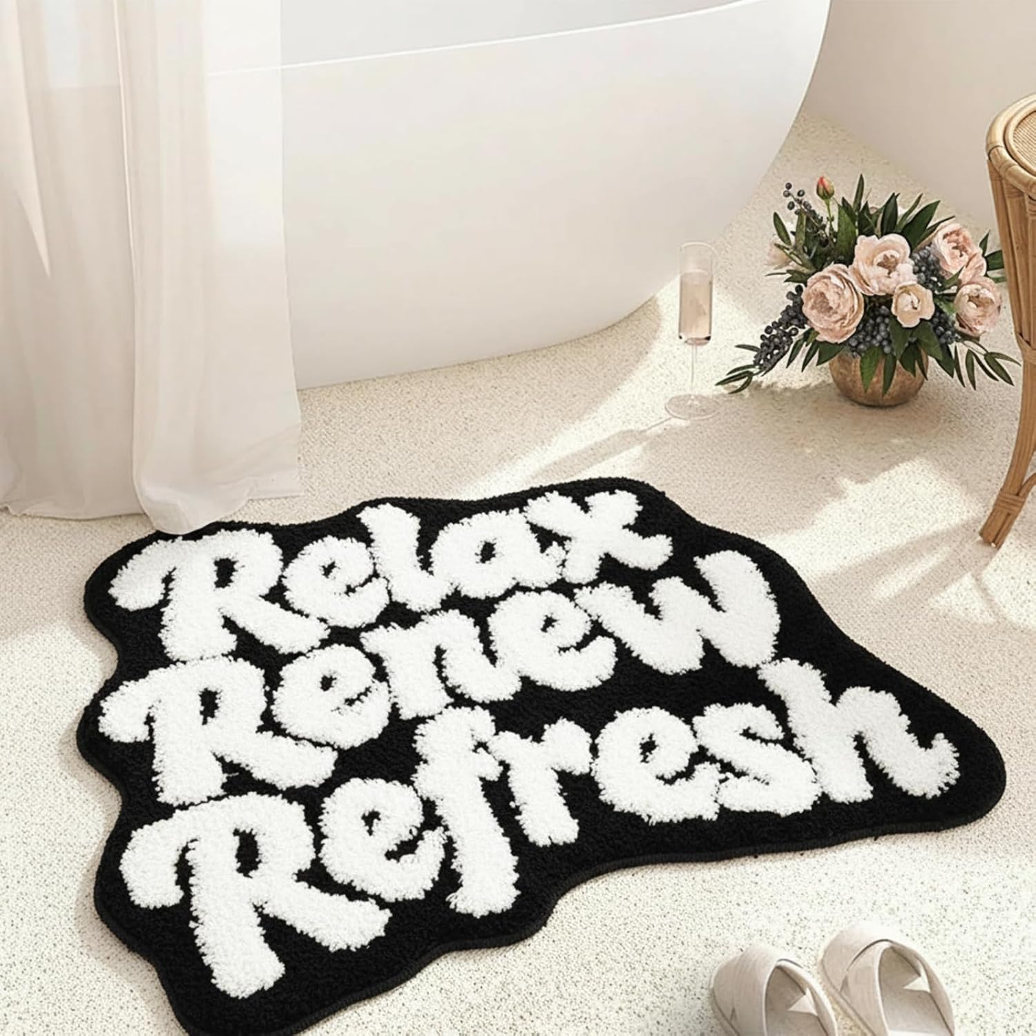 Drydiet Relax Renew Refresh Bath Mat Black Bathroom Rugs Washable Soft and Absorbent Bathroom Rugs Machine Funny Cute Graphic Rug for Bathtub Sink 25"x21"