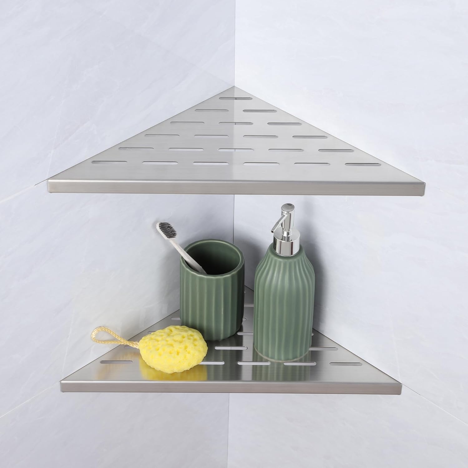 10" Corner Shower Shelf, 2-Pack Bathroom Shelves for Tile Walls, SUS304 Stainless Steel Recessed Shower Shelf, Grout in Corner Organizer Shelves, Matte Black