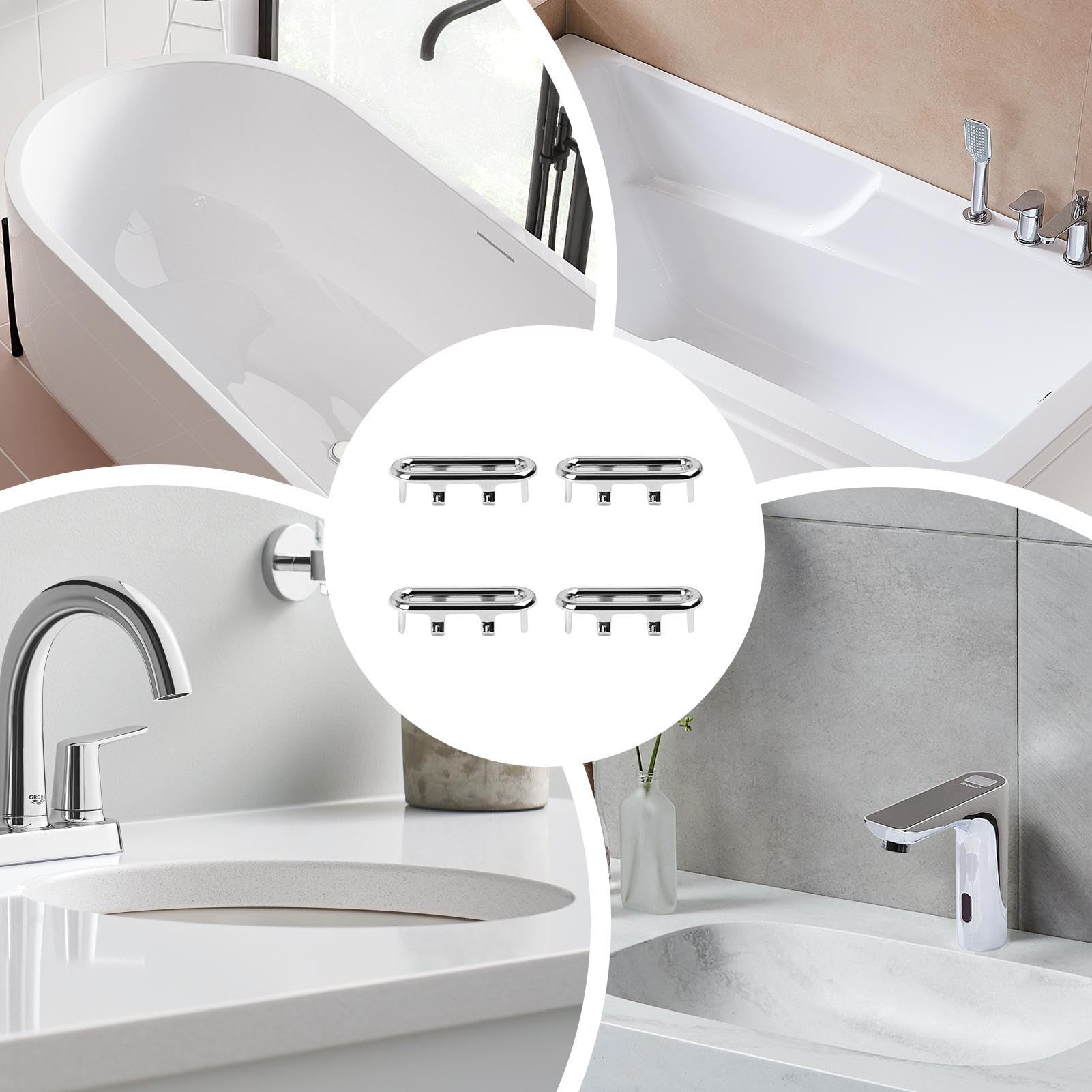 Anillos de Drenaje de desbordamiento para Fregadero de baño 4 Piezas - Cubierta de Drenaje de Repuesto Ovalada de ABS 47-48 mm x 16-18 mm | Casquillos Decorativos del tapón del lavabopara el lavabod