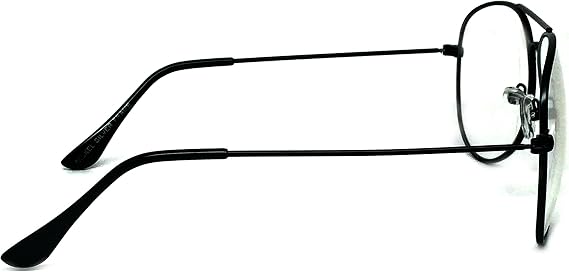 SHAMZBEST Clear Lens Aviator Eyeglasses Classic Retro Metal Frame (Black Large, Clear) (Black Large, Clear)
