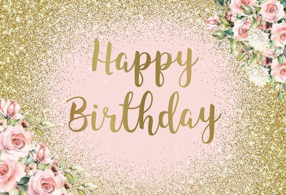 Geburtstag Hintergrund Rose Gold – Pink Glitzer & Blumen, 2,4 X 1,8 M, Für Fotoshootings & Partys