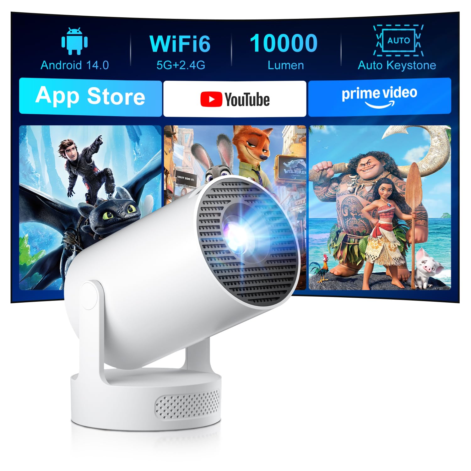2026 Salange Mini Proiettore Compatibile 1080p 4K Smart Android 14