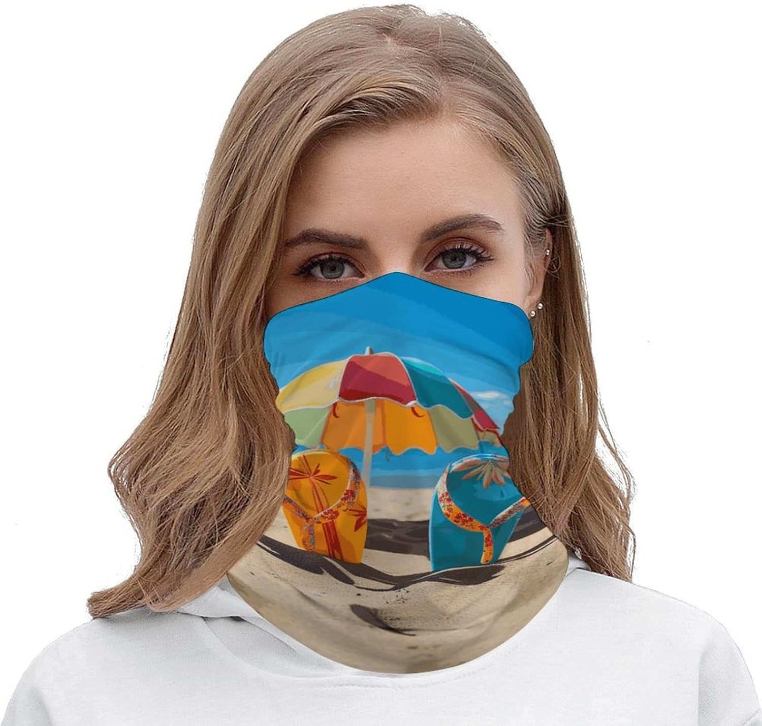 Colorful Flip Flops Beach Ball Neck Gaiter UV Protection Polyester Face Gaiter Breathable Quick Dry Head Wrap Multifunctional Stretchy Seamless Bandana for Outdoor Cycling Hiking Skiing Running