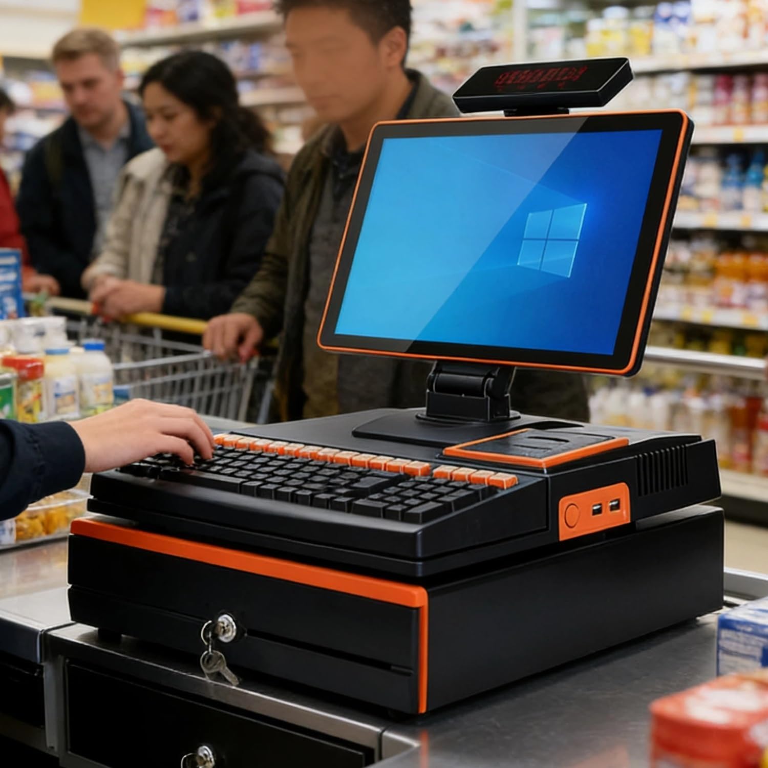 POS System for Small Business,15.6 inch Touch Screen Cash Register, Built-in 58mm Printer,Quad-core Processor, Cash Drawer,Keyboard,Barcode Scanner for Restaurants & Retail(Orange,Single Screen)