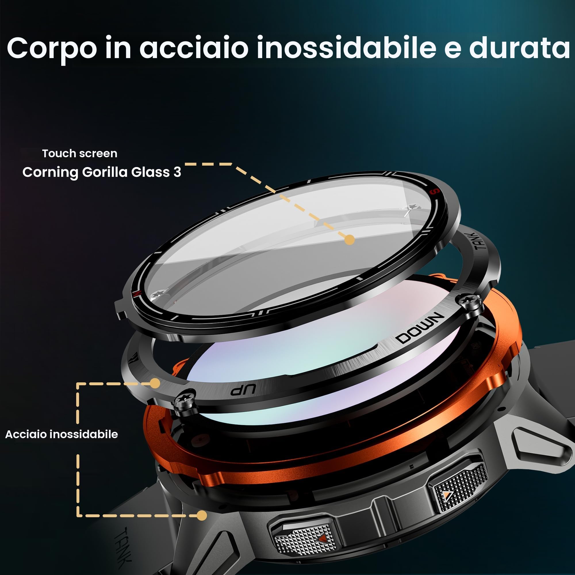 KOSPET Tank T3 Ultra 2 Smartwatch Uomo Rugged, Orologio Militare con GPS, Impermeabile 5 ATM, Schermo AMOLED HD da 1,43 Pollici, Oltre 170 Modalità Sportive, Compatibile con Android e iOS (Nero)