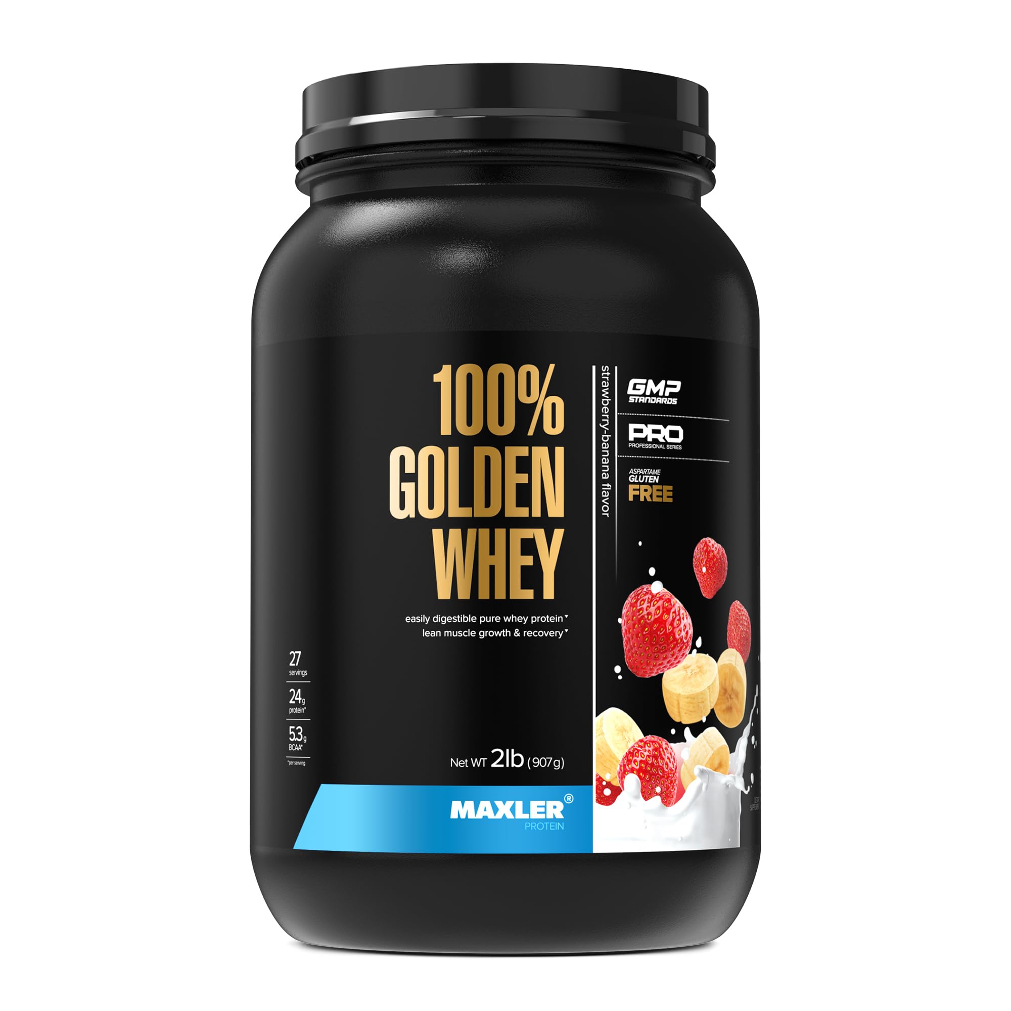 Maxler Whey Protein com Concentrado, Isolado e Hidrolisado 24 g por porção, sabor morango e banana, 908 g