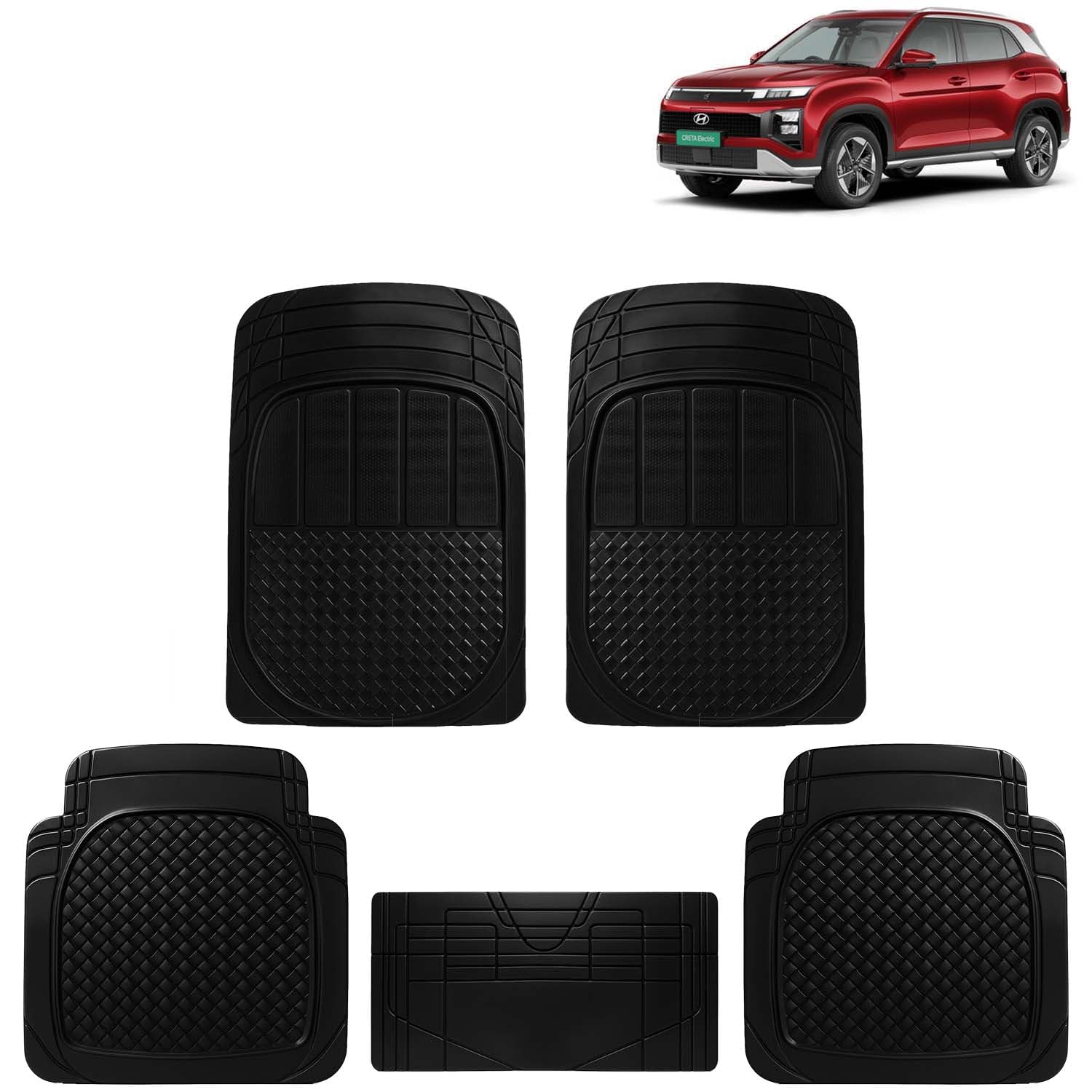 KINGSWAY Universal PVC Car Floor Mats Set of 5 Compatible with Hyundai Creta Electric Year 2025 Onwards, Customizable Fit PVC Rubber Mat for Car, All-Weather Protection Durable Foot Mats, Black discount deal
