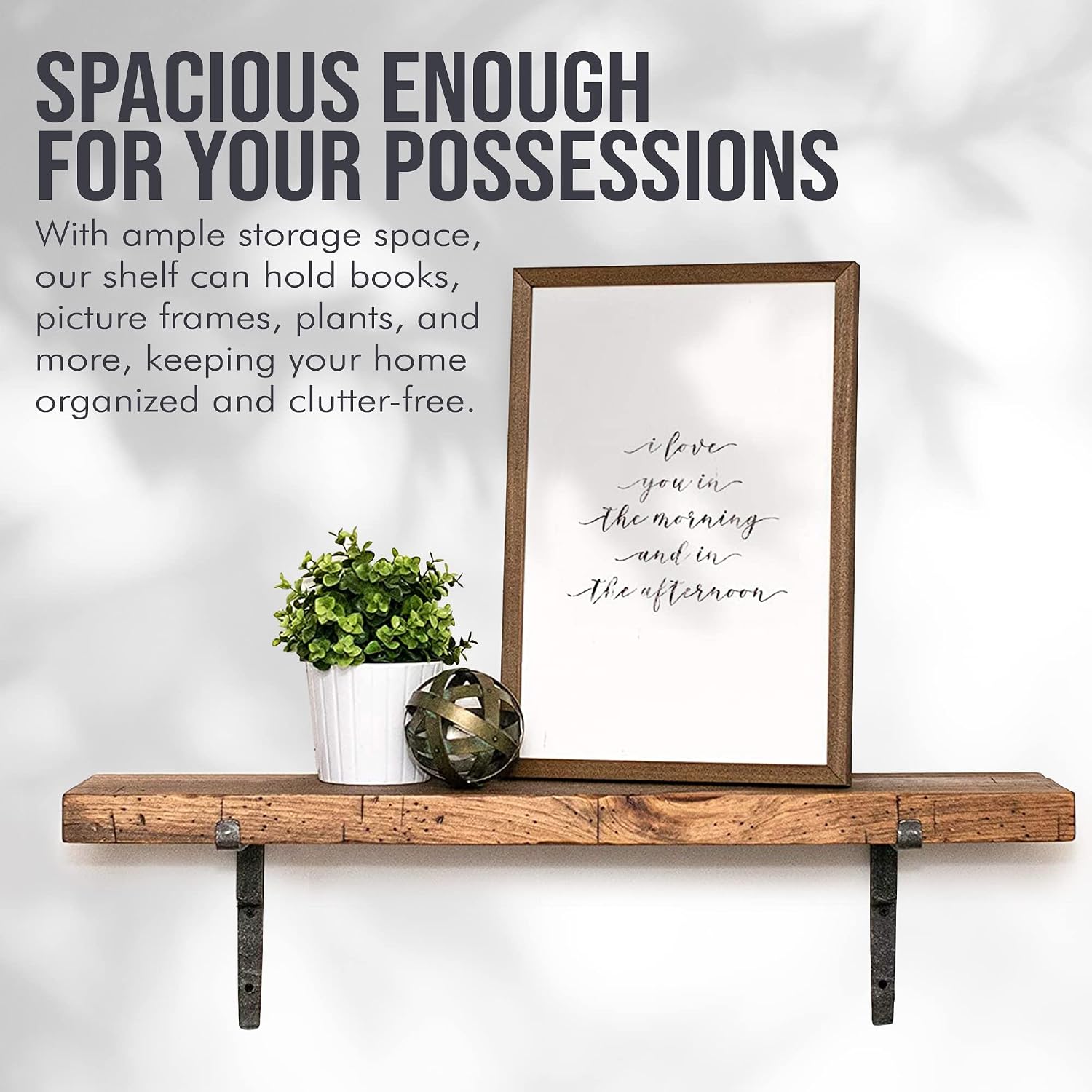 Peaceful Classics Wood Rustic Floating Shelf - Wall Mounted Shelf with Iron Brackets, Shelves for Wall Decor, Renter Friendly Shelves on Bathroom, Bedroom, Kitchen, Living Room, 3-ft