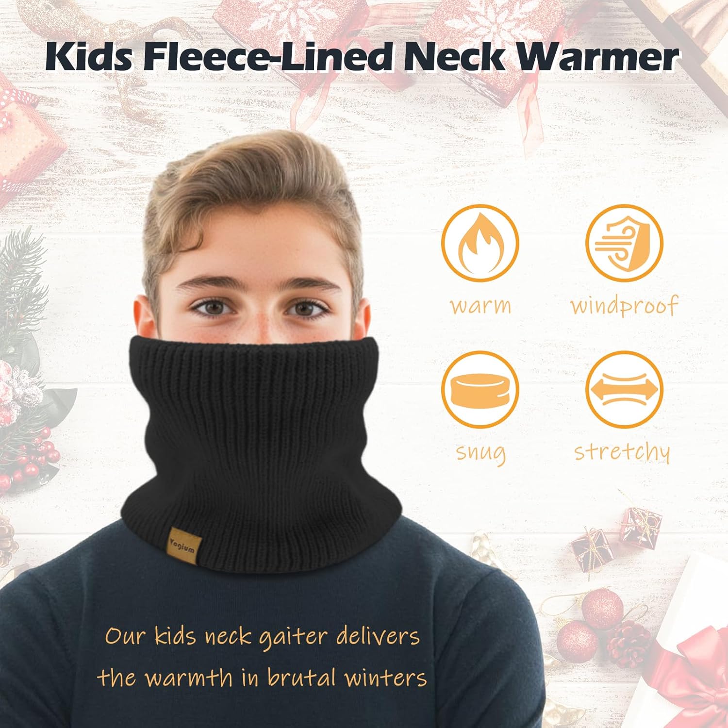 Unisex Kids Fleece-Lined Ribbed Thermal Knit Neck Warmer Gaiter | Dual Layer Winter Scarf Face Cover for Skiing Hiking - Image 2
