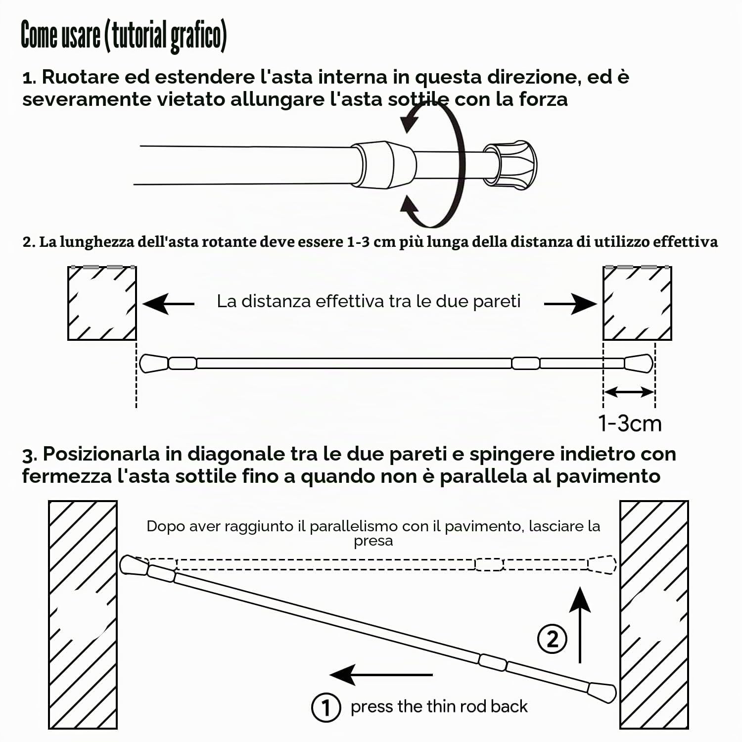 4 Pezzi Bastone per Tende Estensibile, 40-70 cm Bastoni Tende Fissaggio Senza Trapano Bacchette Tende a Molla Asta Telescopica Doccia per Bagno, Cucina, Balcone, Nero
