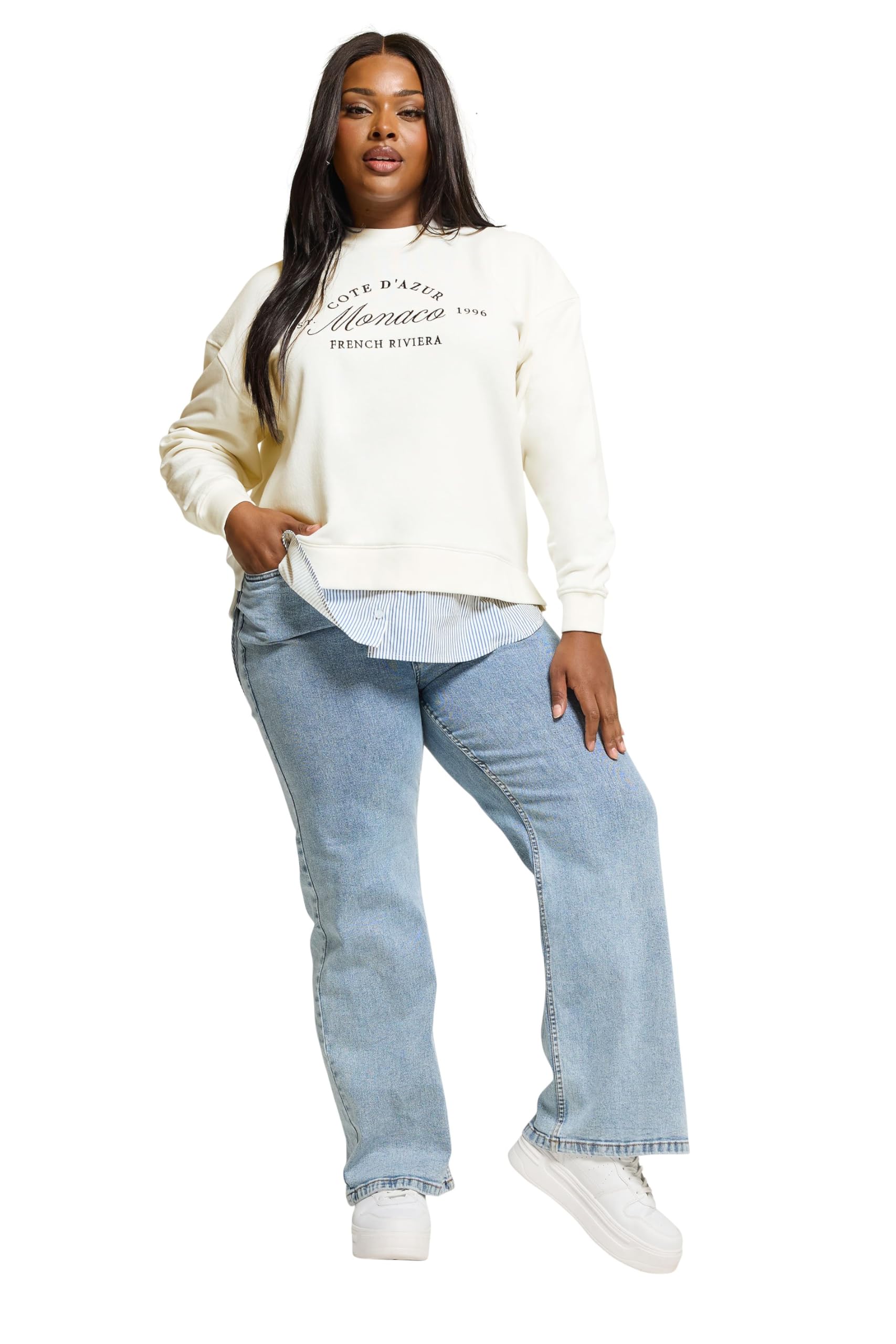 Yours Women's Cream 'Monaco' 2-In-1 Sweatshirt In | Size: 20