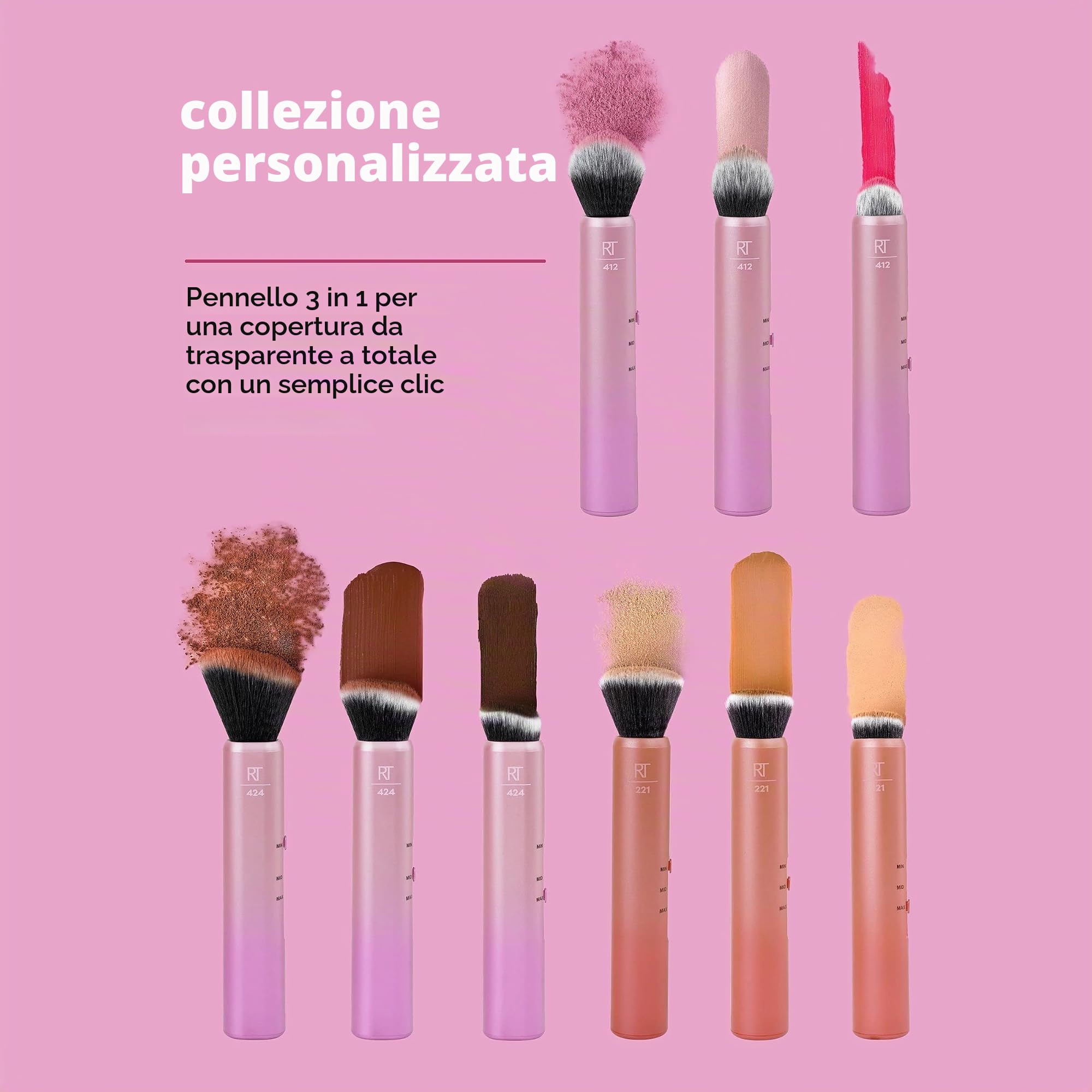 Real Techniques, pennello trucco Complexion 3 in 1, scorrevole e personalizzabile, per fondotinta e correttore
