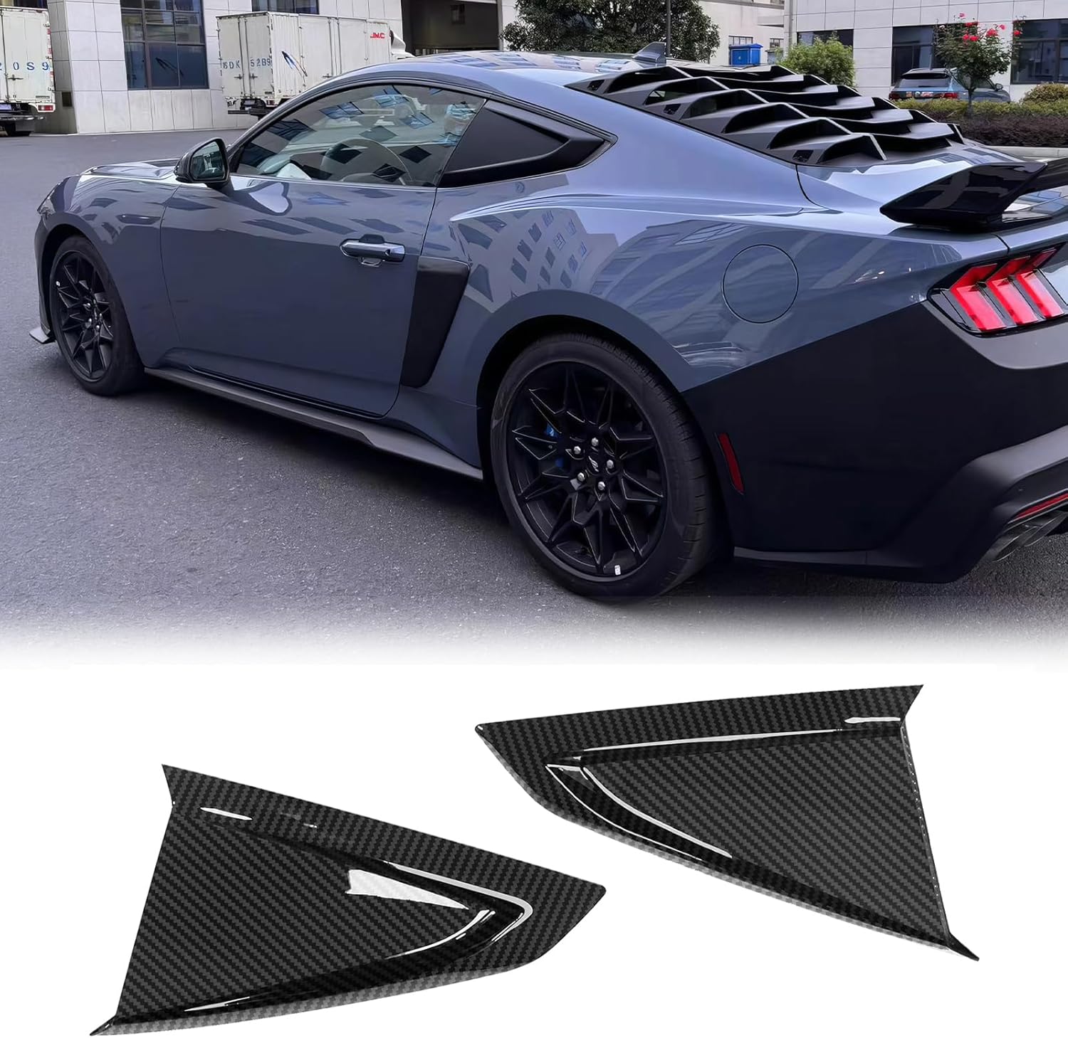 FREEMOTOR802 Compatible with 2024-2025 Ford Mustang 7th Gen S650 Coupe 2-Door Side Window Louvers, Gloss Black ABS Plastic V Style Left Right Side Window Louvers Scoop Cover Vent Pair