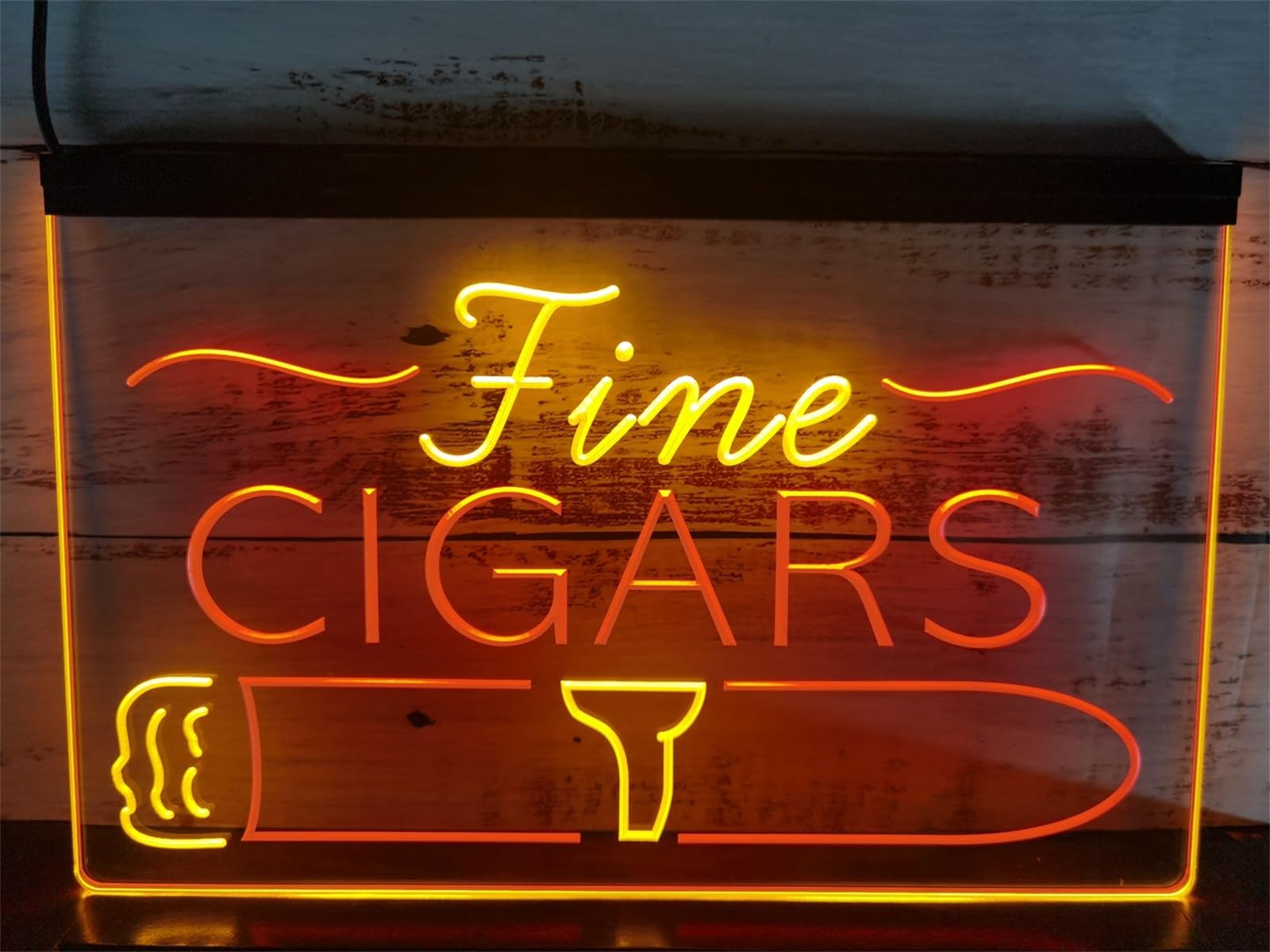 Fine Cigars Letrero De Neón para Decoración De Pared, Luces De Neón LED con Atenuación De Dos Colores Alimentadas por USB para Bar De Puros, Tabaquería,Red Yellow,40x30cm
