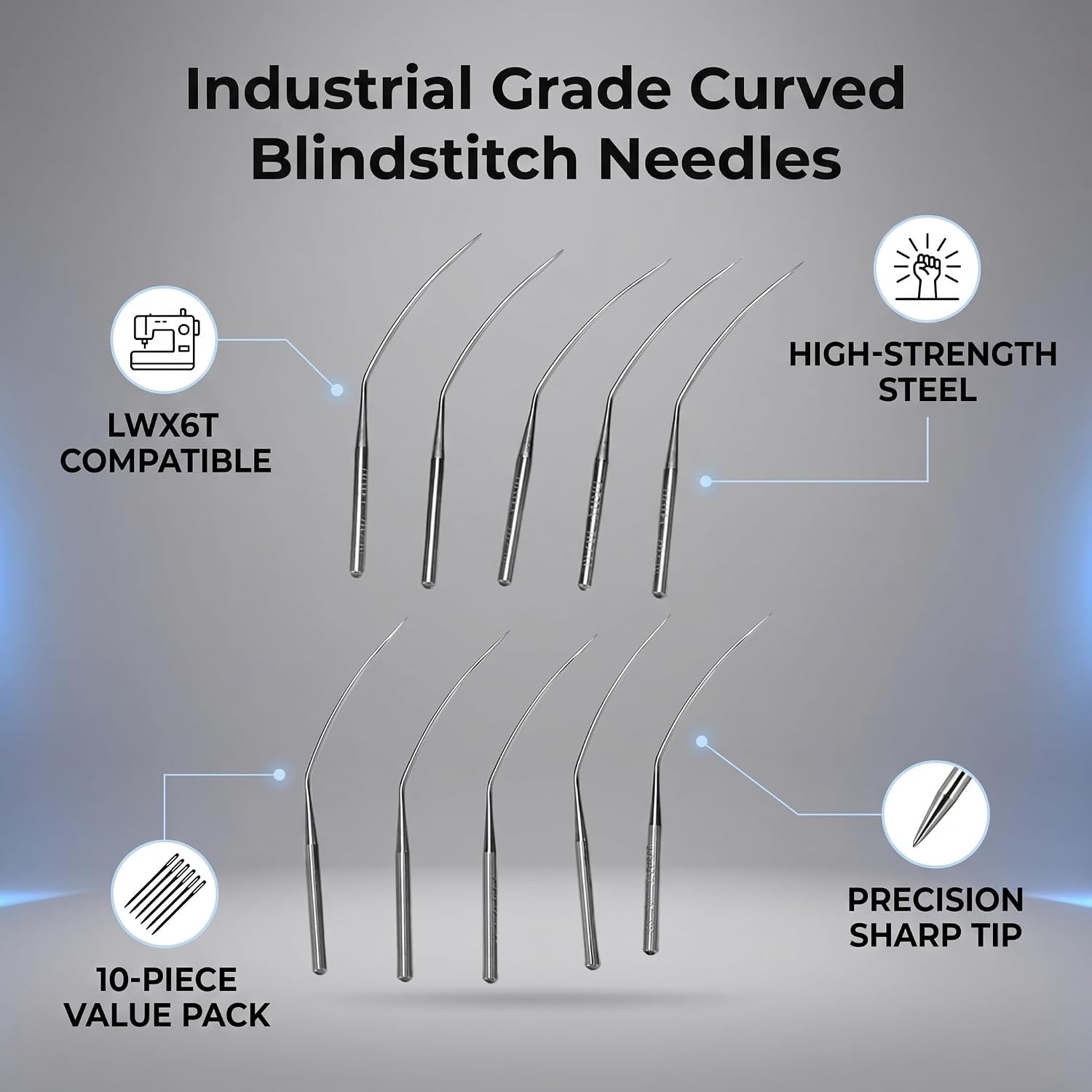 10Pcs Industrial Blindstitch Curve Sewing Needle, Blind Stitch Machine Needles for Repair Replacement(LWx6T 10#）