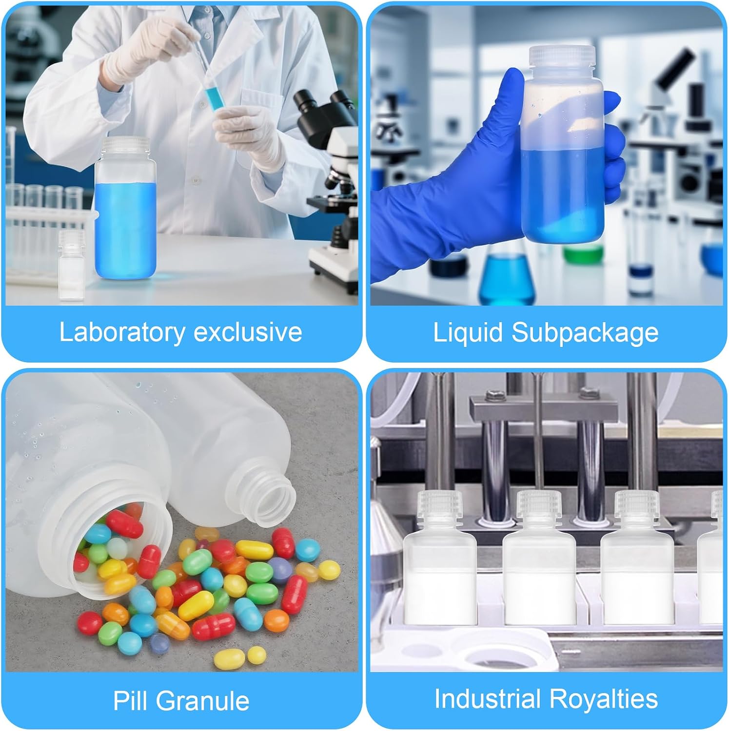 16oz/500ml Plastic Sample Bottles with caps, Wide Mouth, 5Pcs | Reagent Bottle with Lids Leak Proof Containers Water Sample Bottles for Laboratories, Travel